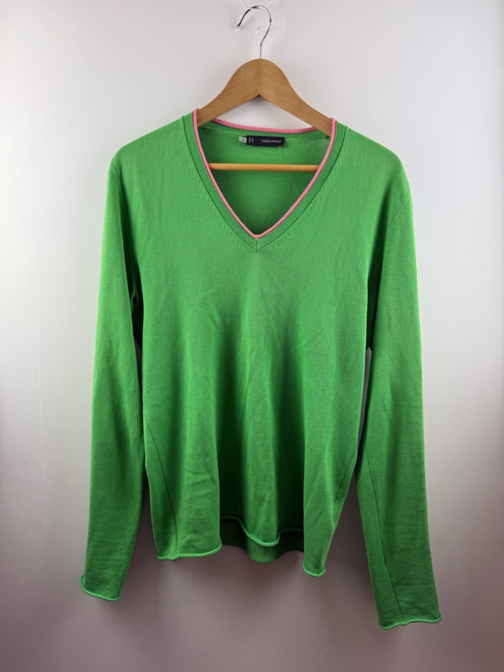 Dsquared2 Archival 2012 Green & Pink V-Neck Cotton Knit Sweater XS Made in Italy